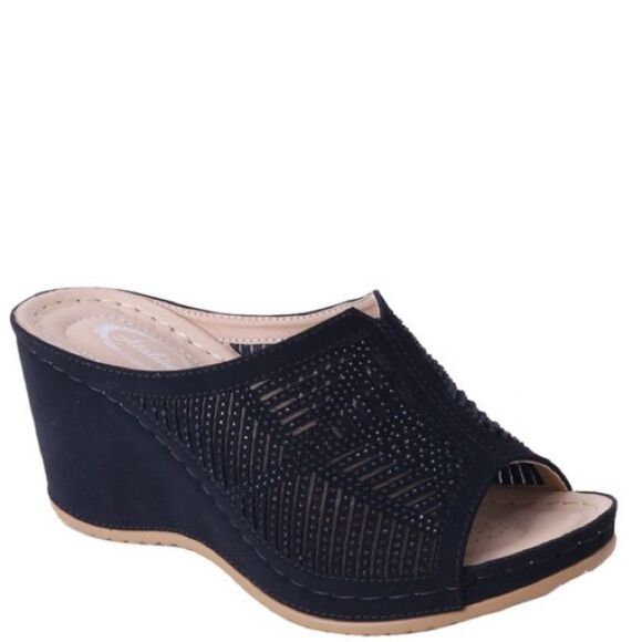 Italina Tan Sequin Embellished Slide In Mule Comfort Wedge Nu Shuz Key West 11 - Picture 7 of 7